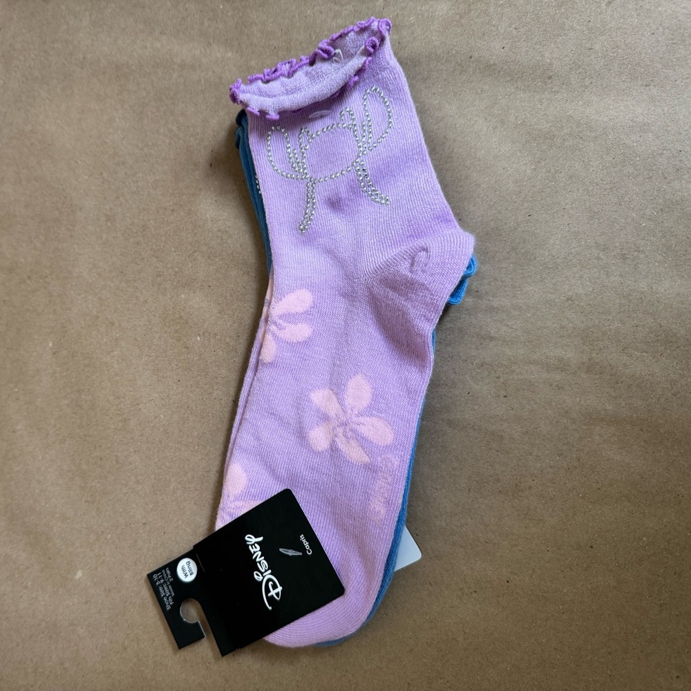 NWT Stitch and Angel Ankle Socks (2 pairs) with Bling. Size 5-10